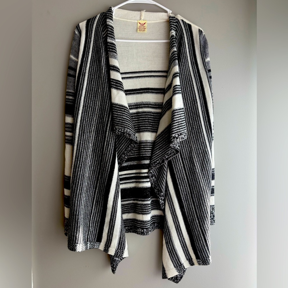 Faded Glory Black and White Striped Cardigan